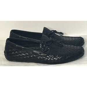 Zanzara Men's Loafers Size 9.5 Black Woven Braided Soft Leather Comfort